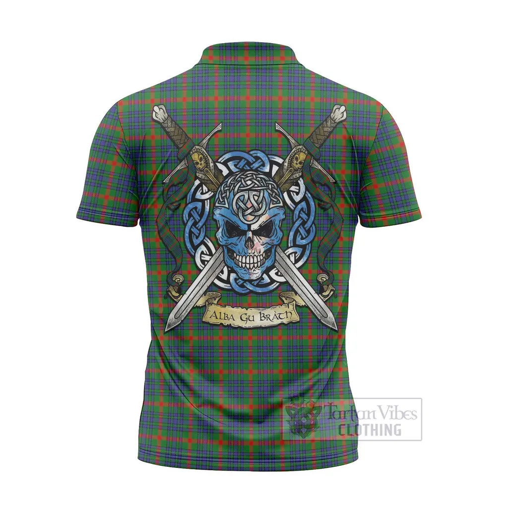 Aiton Tartan Zipper Polo Shirt with Family Crest Celtic Skull Style