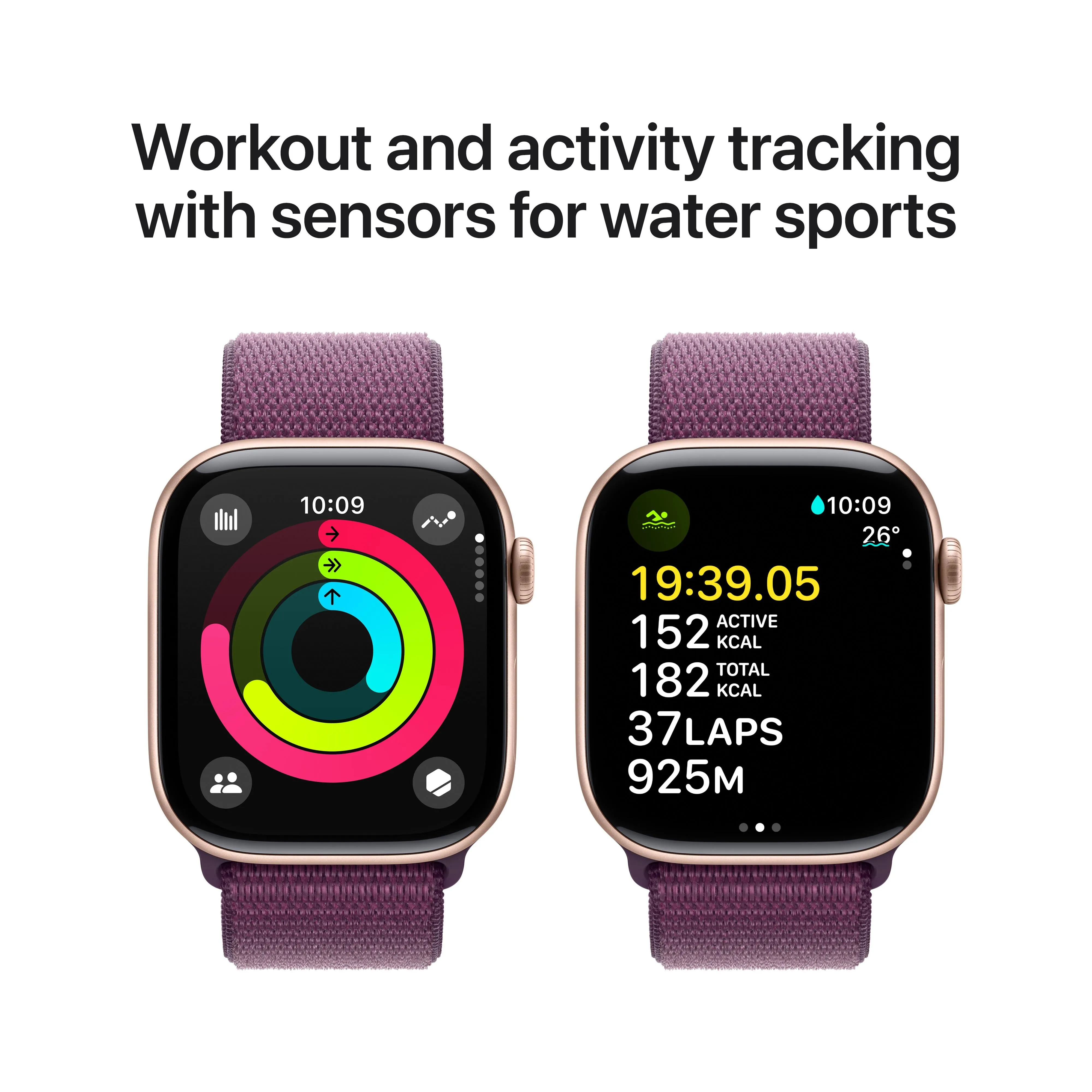 Apple Watch Series 10 GPS 46mm Rose Gold Aluminium Case with Plum Sport Loop
