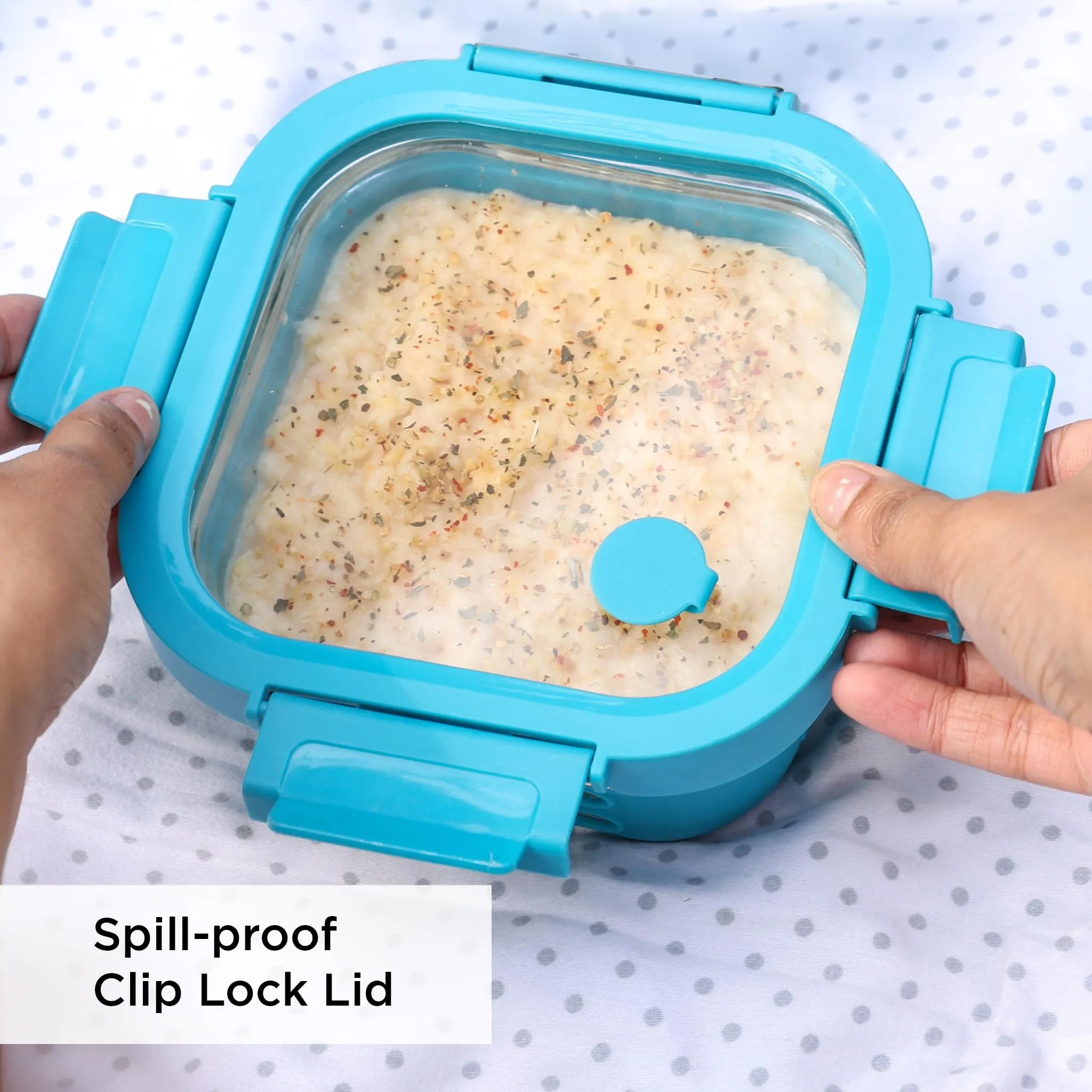 GLASAFE Borosilicate Glass Tiffin,Lunch Box|Microwave Safe|Leak Proof|BPA free|Dishwasher Safe|Safety Lock Airtight|Office,College,School,Travel (320ml, Tranquil Teal)
