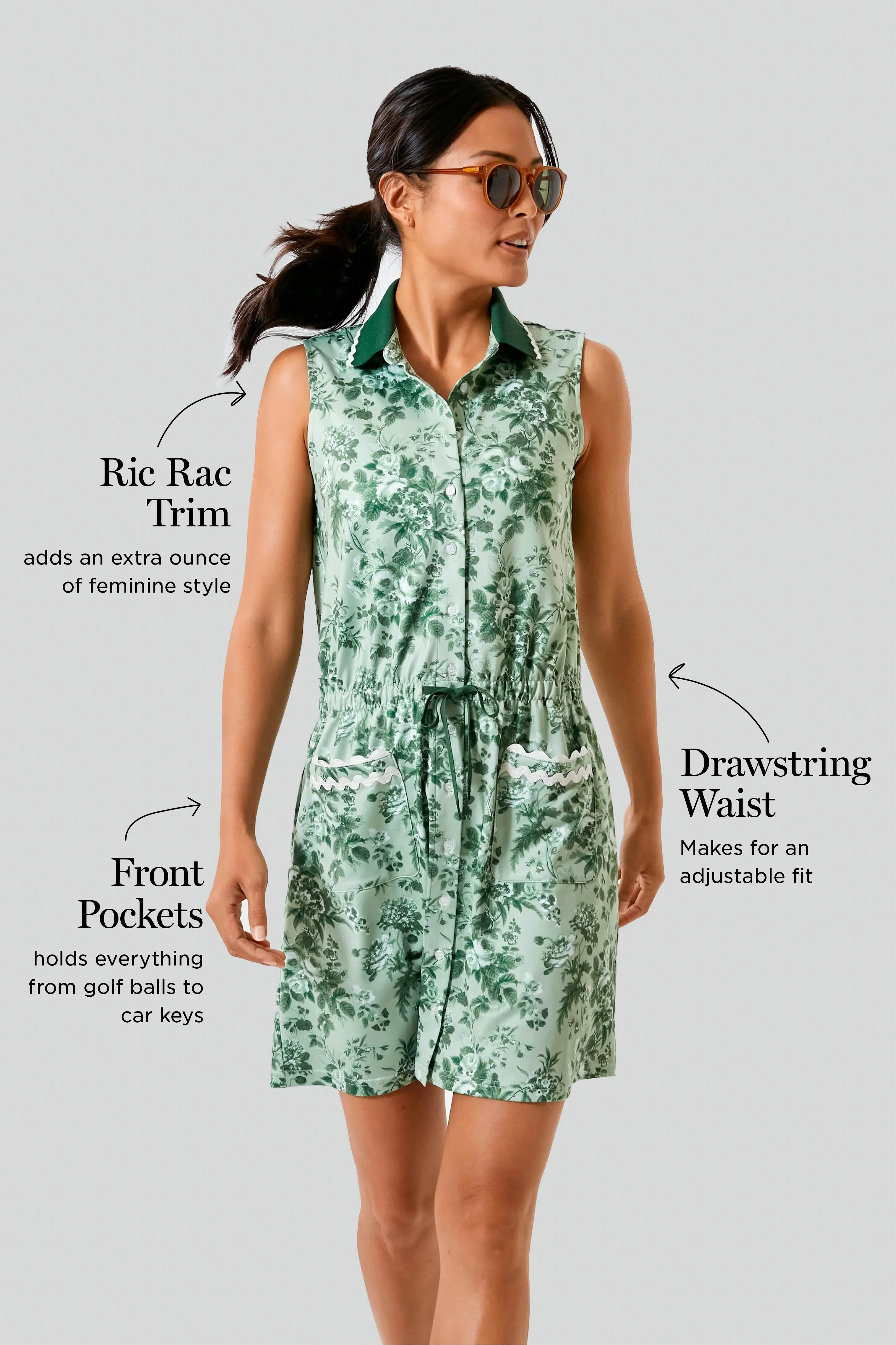 Green Bouquet Sleeveless Alcott Golf Dress