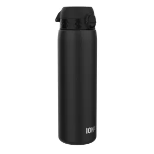 Leak Proof 1 Litre Water Bottle, Stainless Steel, Black, 1L