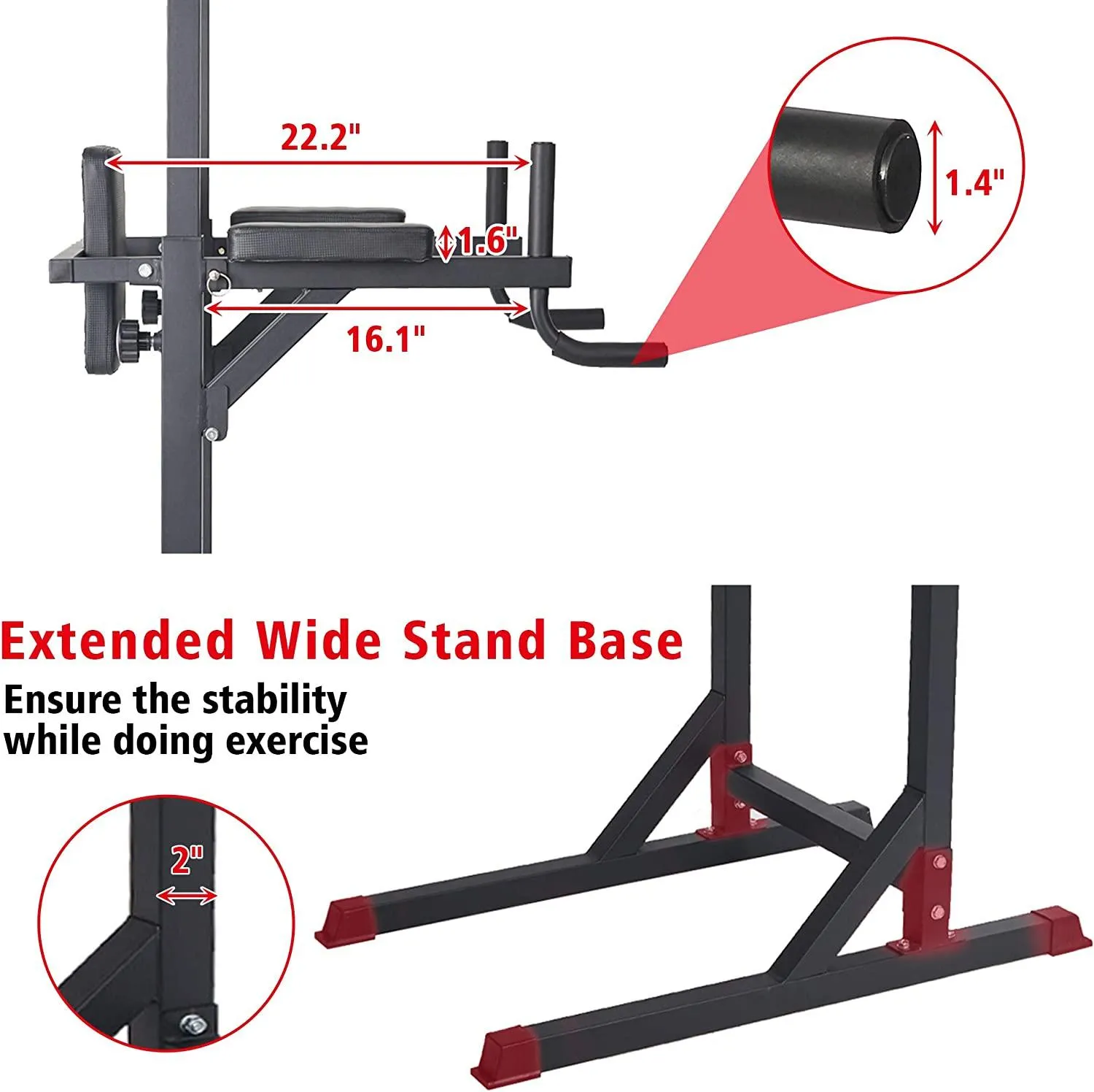 Strength Power Tower Dip Station Pull Up Bar Workout Equipment, Adjustable Height 62.2" to 84.5", Holds Up to 660LBS